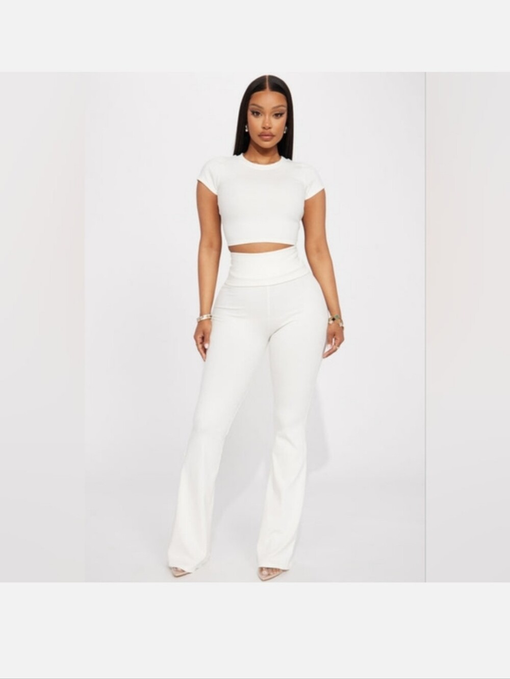 Women’s White High-Waist Flare Pants